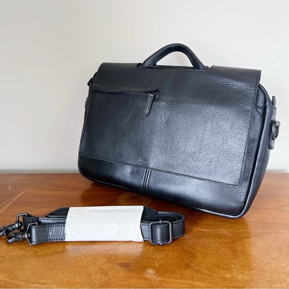 RUSTICO • Surveyor Messenger Bag black leather briefcase laptop shoulder black - Picture 1 of 16